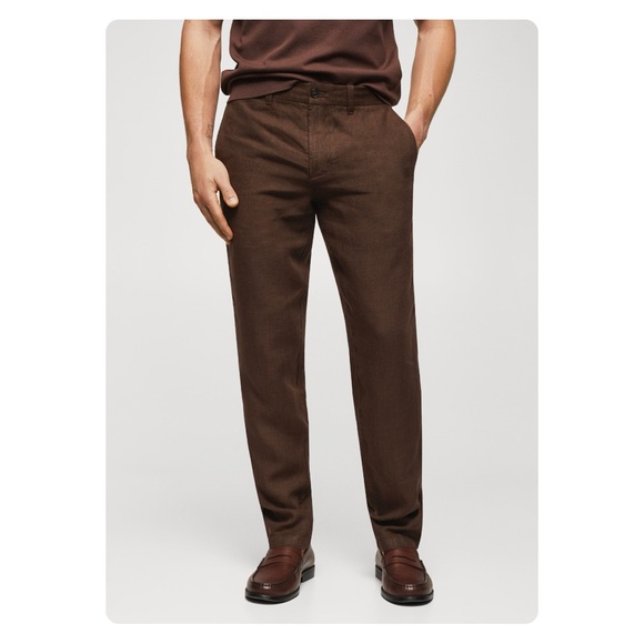 ★ NWT Mango Slim-Fit Linen Pants - Brown ★ - Picture 1 of 17